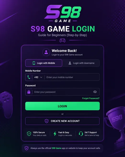 S98 Game login screen on Android